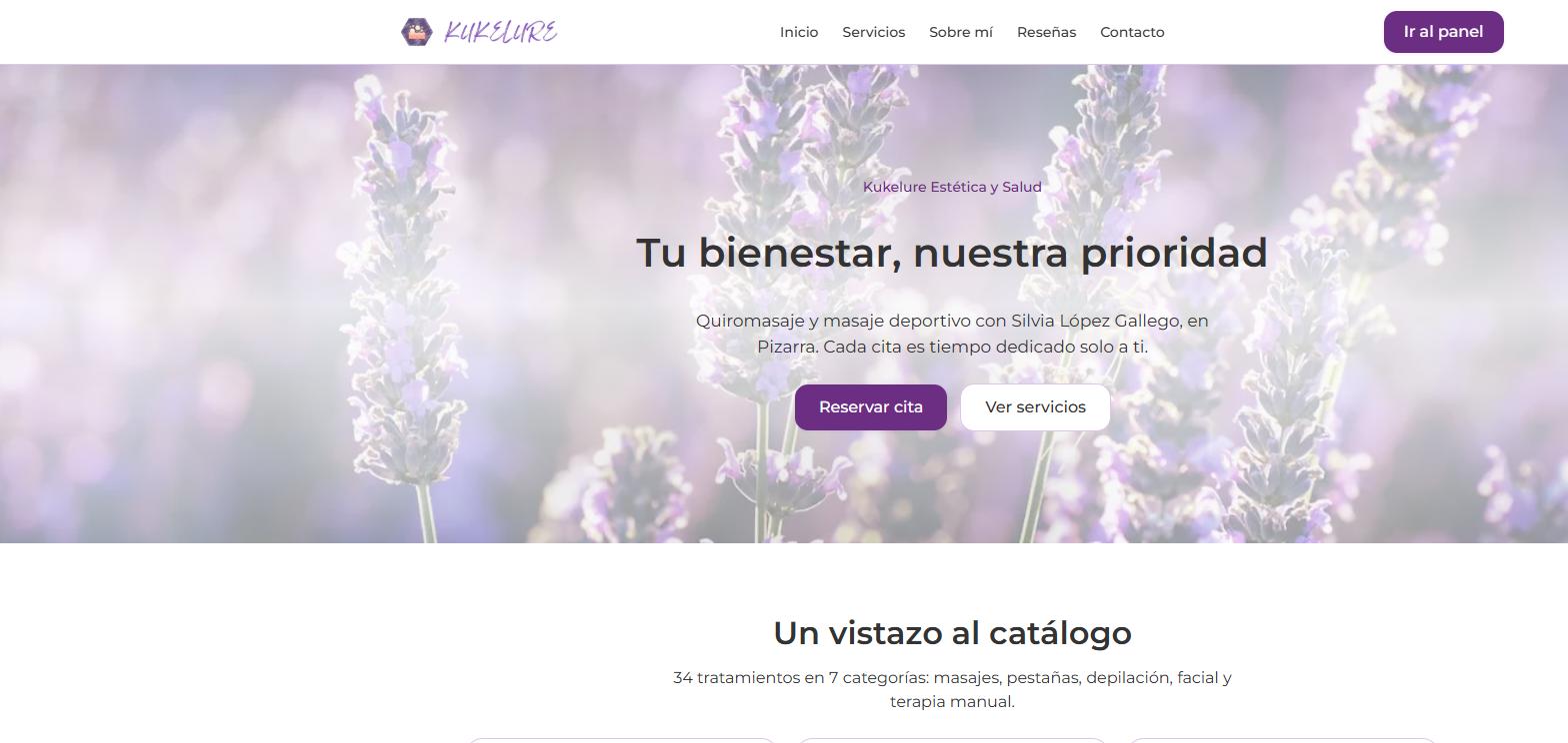 Página de inicio de kukelure.com, con reserva de cita online